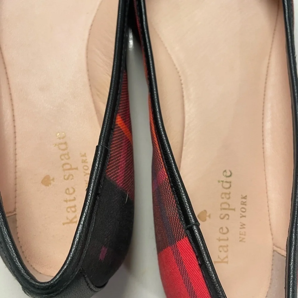 Kate Spade Scottish red plaid ballet flats w/gold charms. Gorgeous! Retail $228